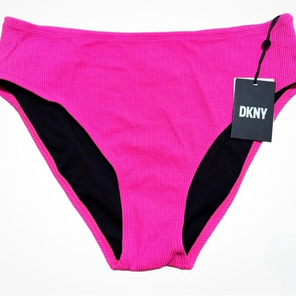 DKNY Women's Pink Textured High Waist Swim Bottom